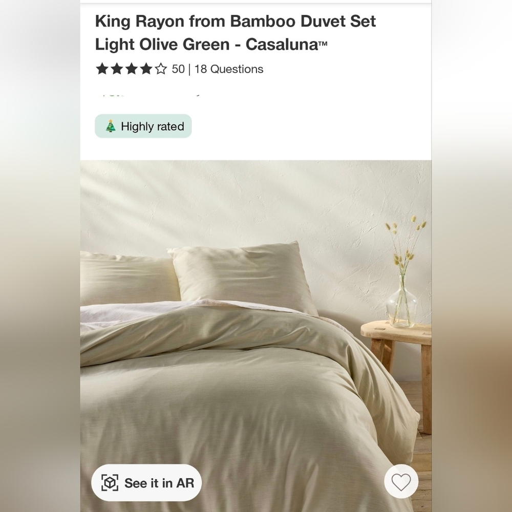 Casaluna king duvet set light olive green